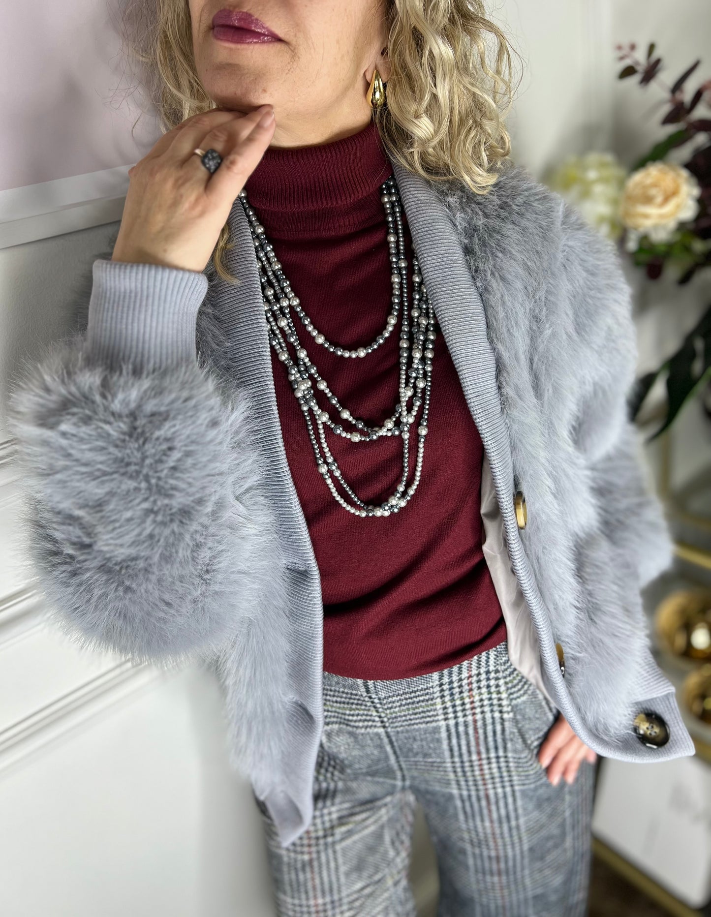 Collana MULTIFILO PERLE GRIGIO