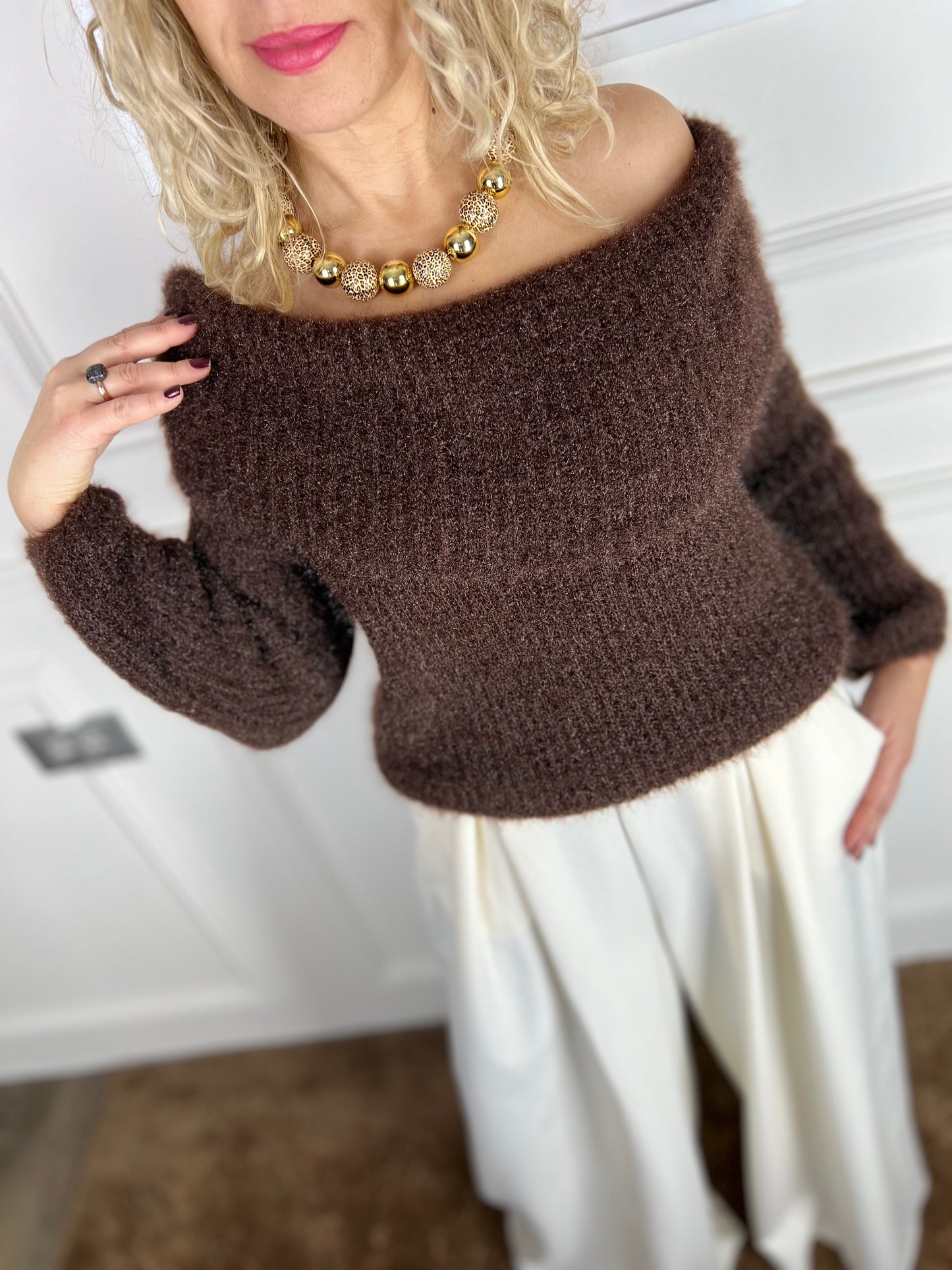 Collana SFERE oro e animalier beige
