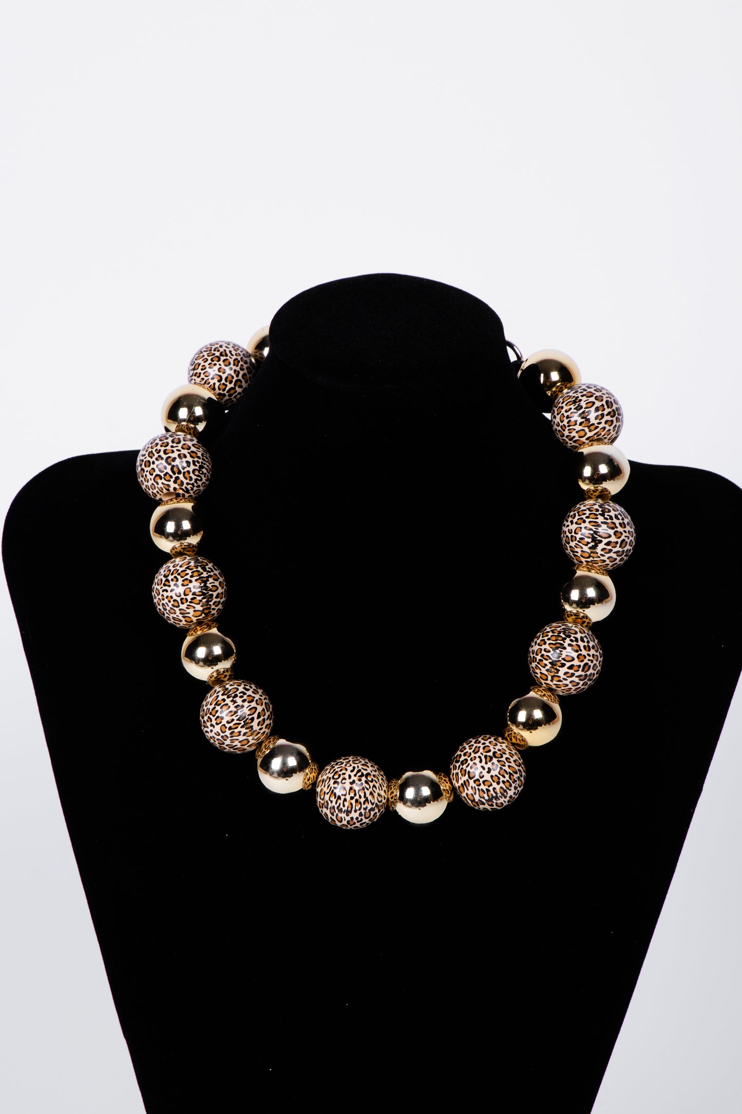 Collana SFERE oro e animalier beige