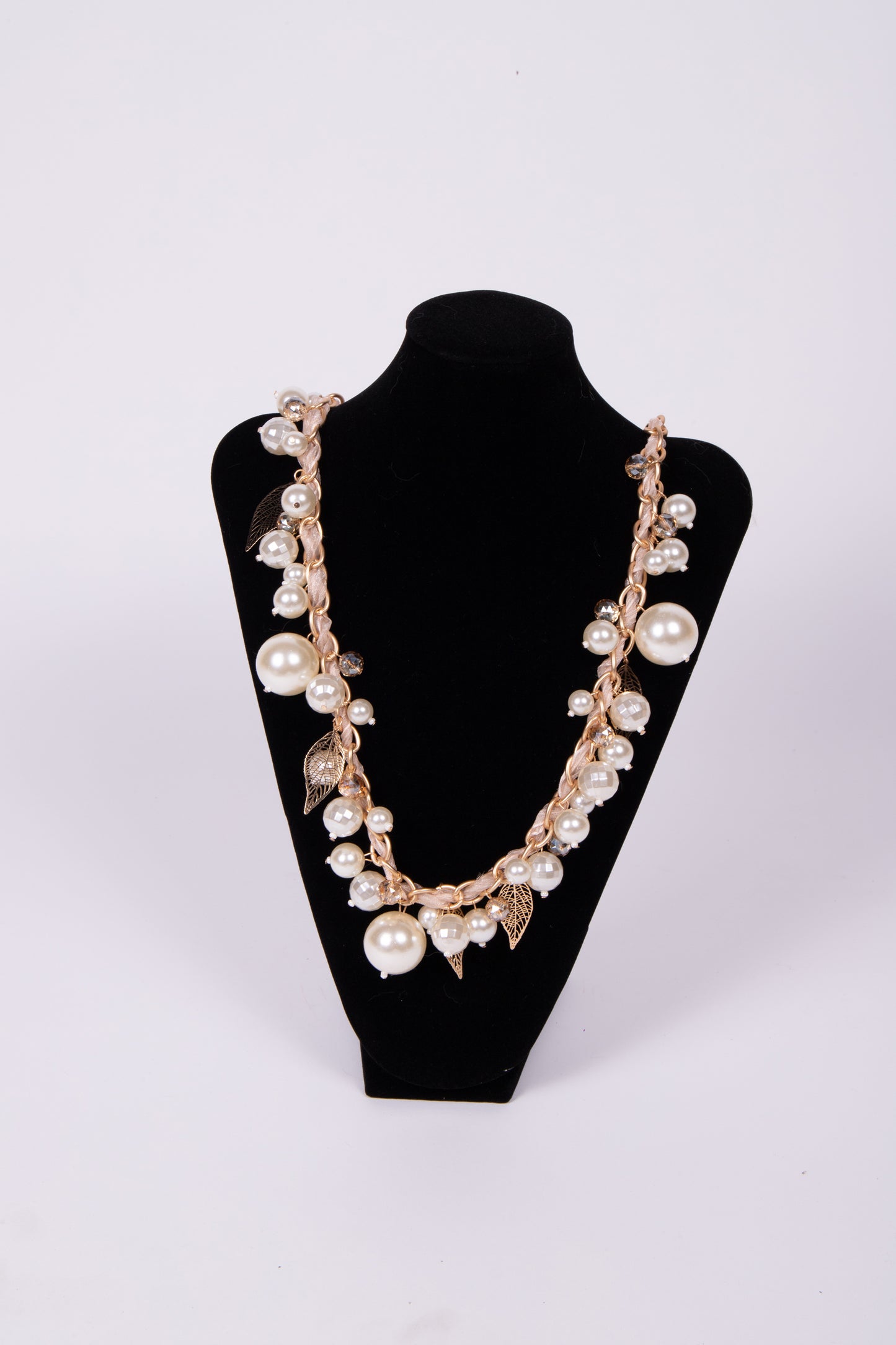 Collana PERLE e FOGLIE DORATE