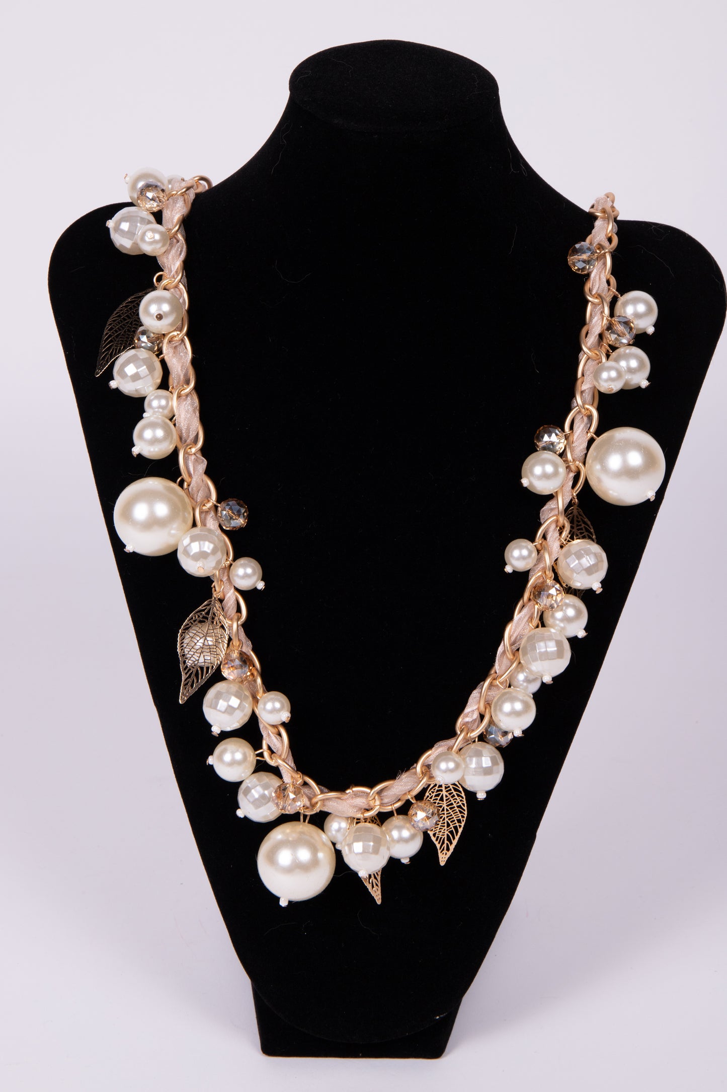 Collana PERLE e FOGLIE DORATE