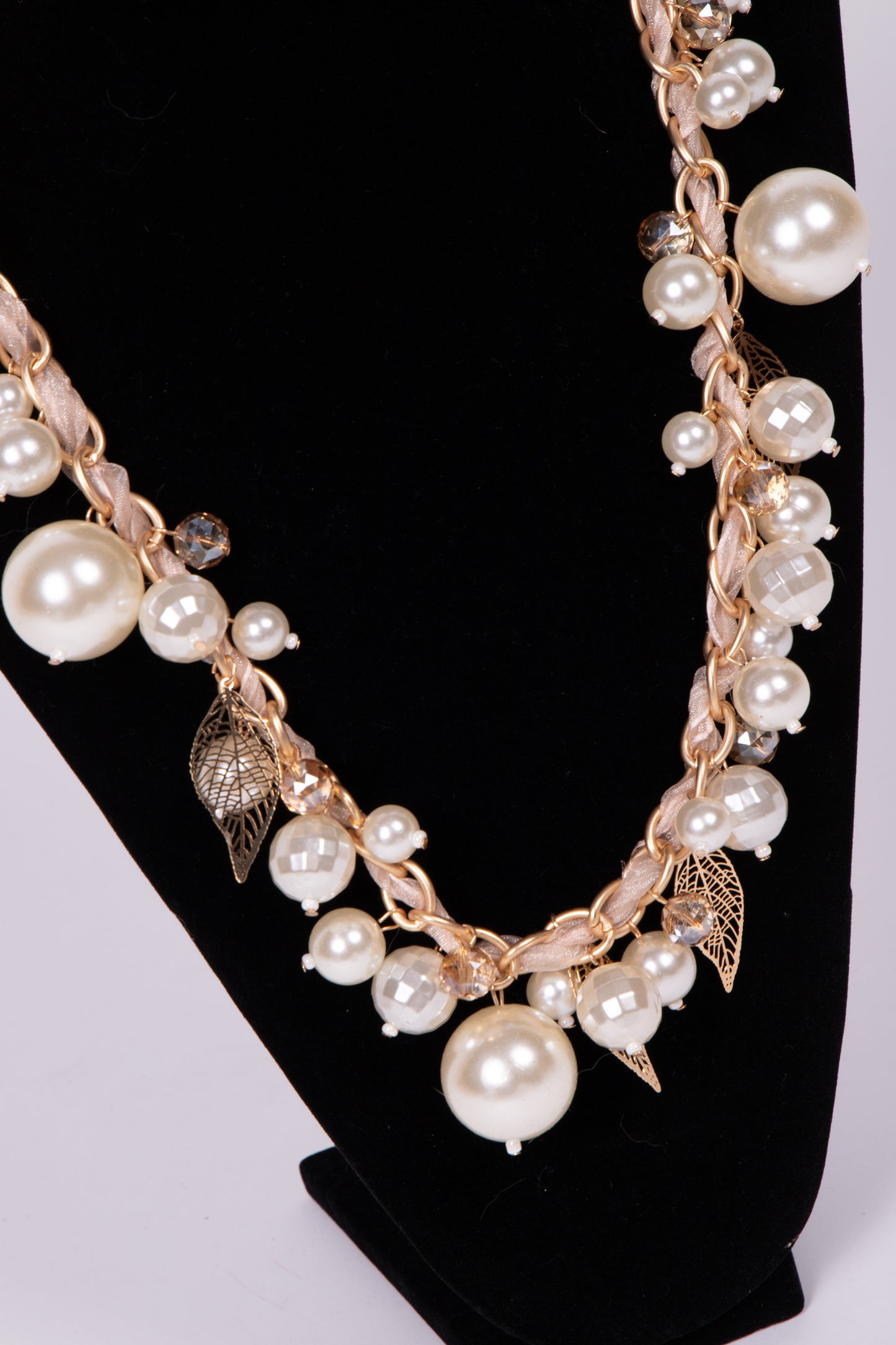 Collana PERLE e FOGLIE DORATE