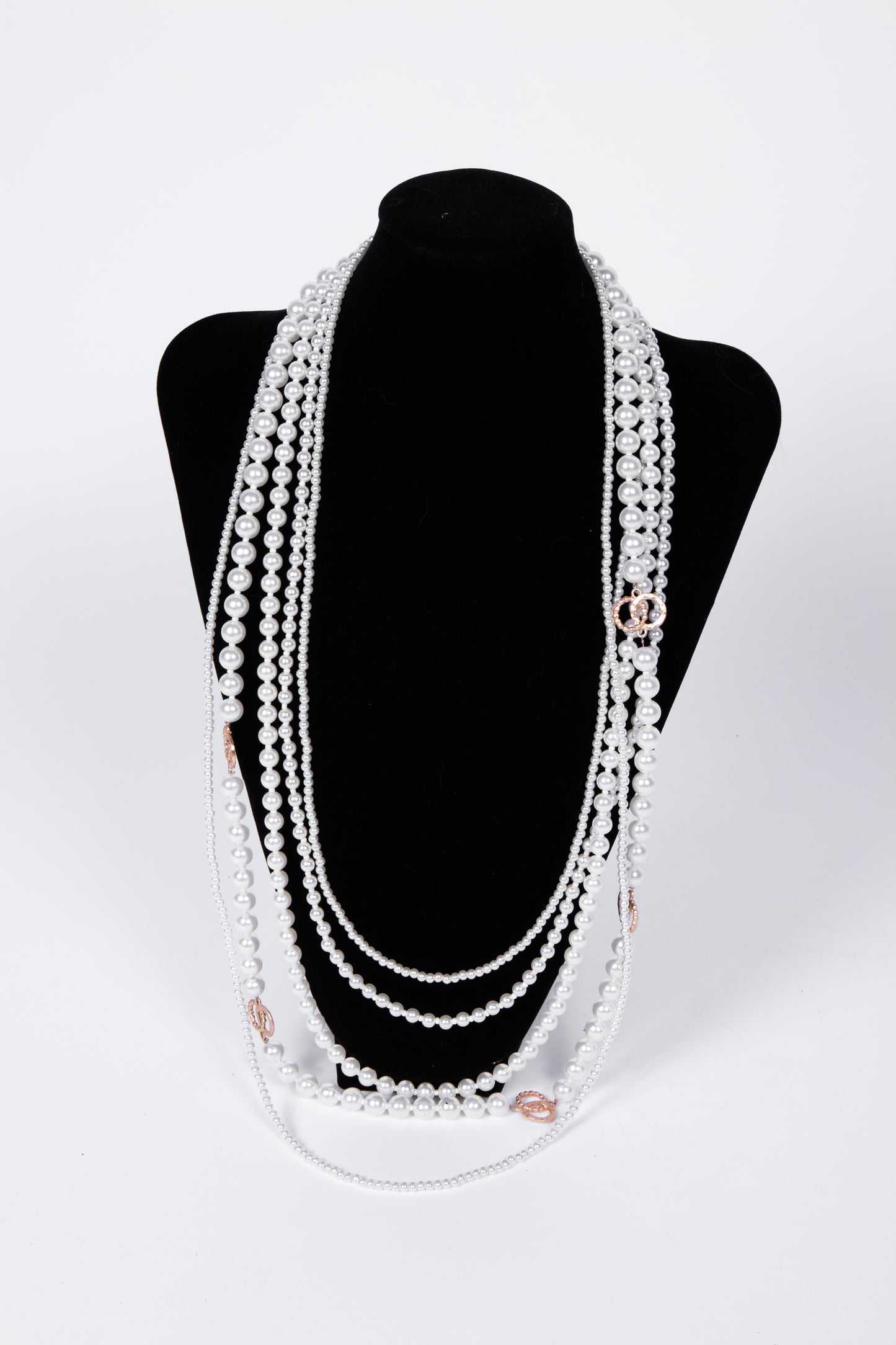 Collana MULTIFILO perle e anelli dorati
