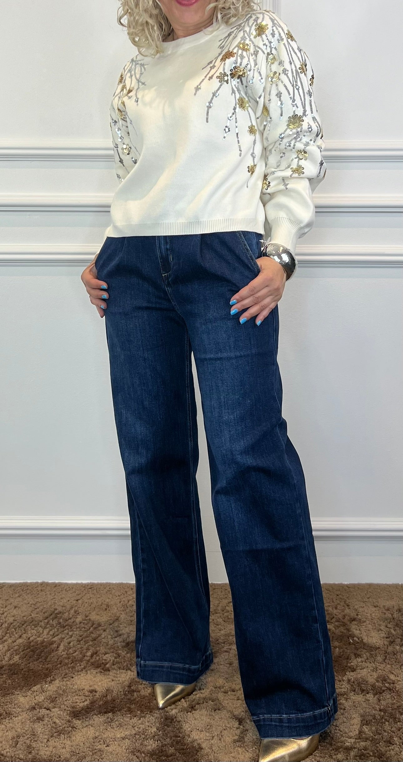 JEANS LUNA modello Wide Leg in Denim blu