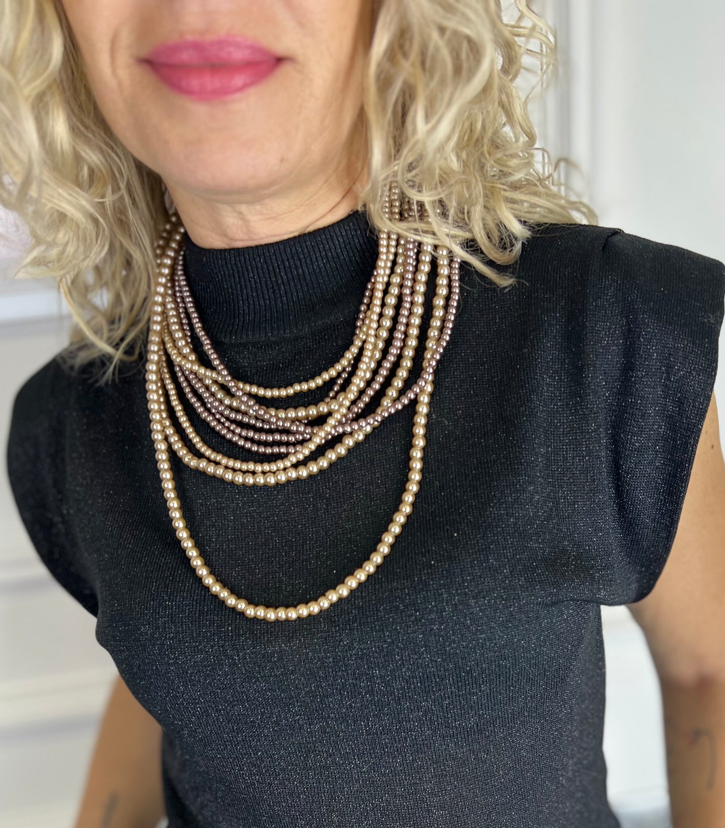 Collana MULTIFILO PERLE BRONZO
