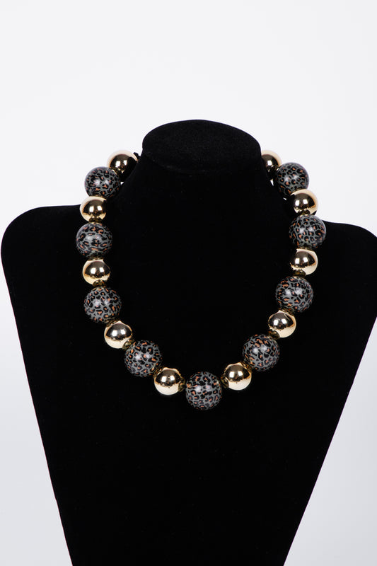 Collana SFERE oro e animalier verde grigio