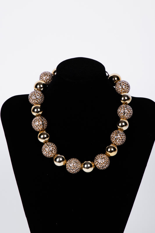 Collana SFERE oro e animalier beige