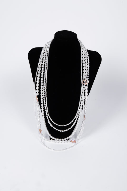 Collana MULTIFILO perle e anelli dorati