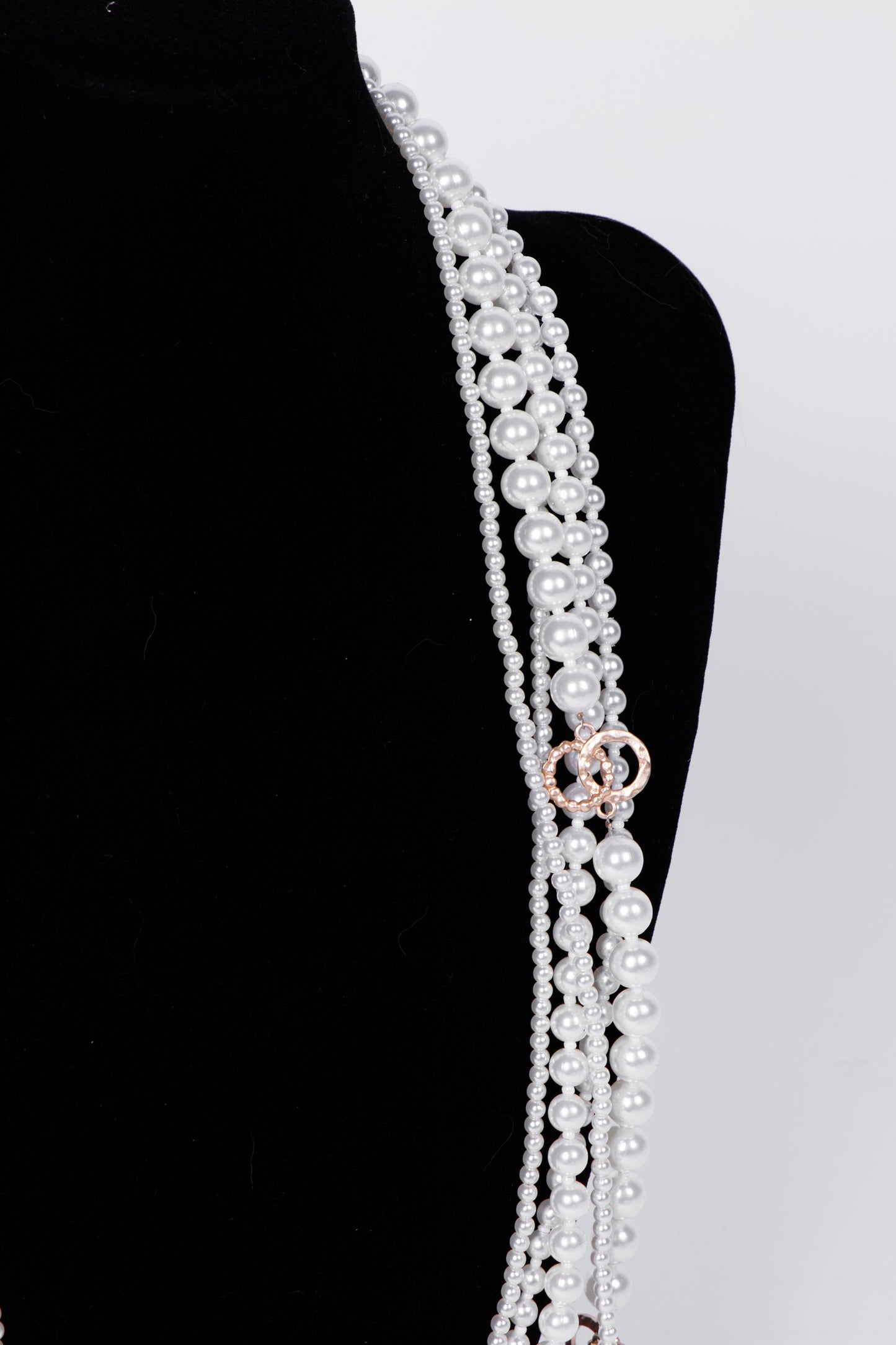 Collana MULTIFILO perle e anelli dorati