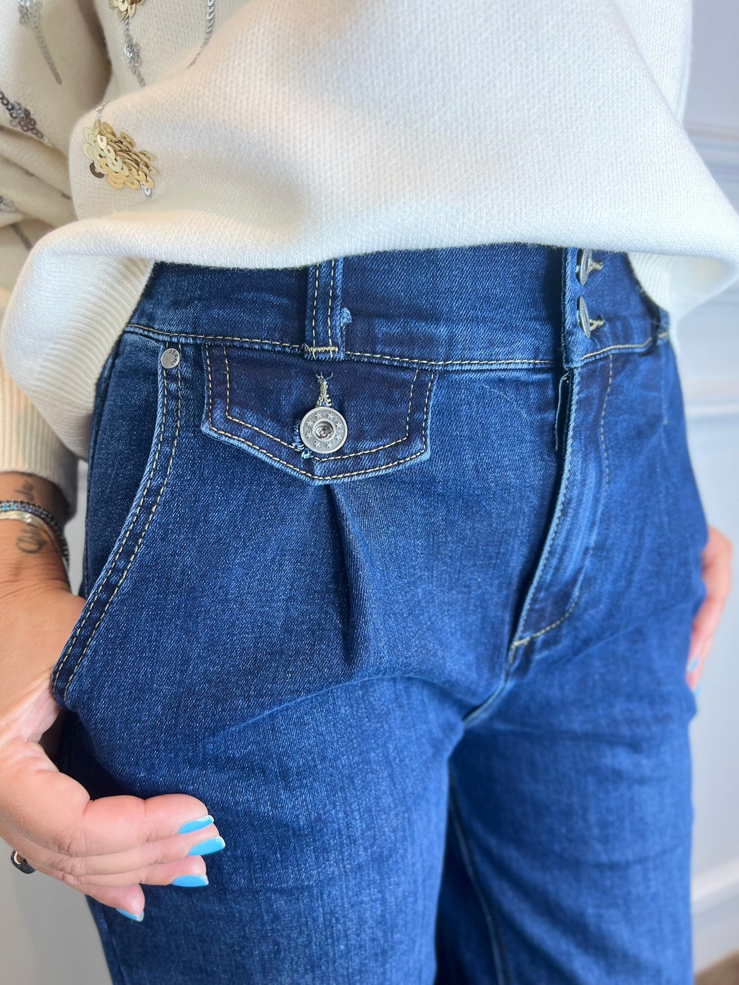JEANS LUNA modello Wide Leg in  Denim blu