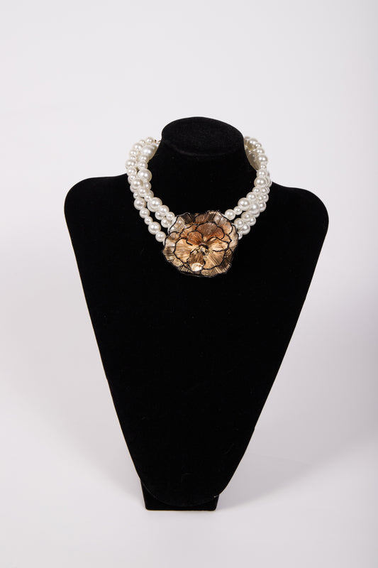 Collana PERLE e FIORE oro rosa